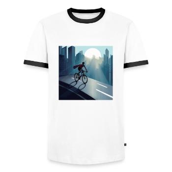 Héros du vélo de route avec des promenades en cape sur son vélo - T-shirt contrasté Homme - blanc/noir - Devant - AI Model Female 172 light (172cm) & AI Model Male 178 dark (178cm)