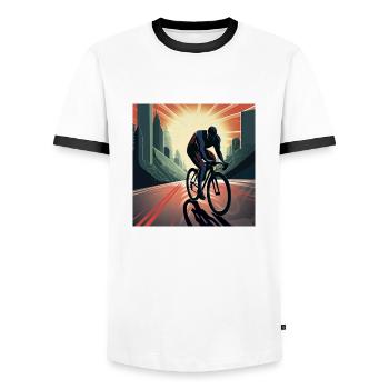 Héros du vélo de route avec des promenades en cape sur son vélo - T-shirt contrasté Homme - blanc/noir - Devant - AI Model Female 172 light (172cm) & AI Model Male 178 dark (178cm)