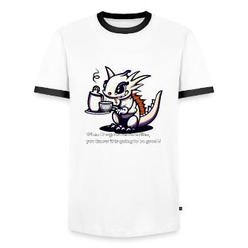 Dragon Coffee! - Men's Ringer Shirt - white/black - Front - AI Model Female 172 light (172cm) & AI Model Male 178 dark (178cm)