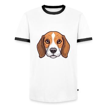 Beagle Head Comic Cartoon Look Dogs Happiness - Men's Ringer Shirt - white/black - Front - AI Model Female 172 light (172cm) & AI Model Male 178 dark (178cm)