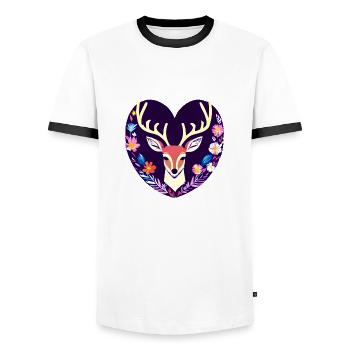 Deer Heart Flowers Nature Forest - Men's Ringer Shirt - white/black - Front - AI Model Female 172 light (172cm) & AI Model Male 178 dark (178cm)
