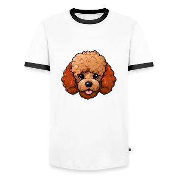 Zwerg Pudel Kopf: Comic Cartoon Hund Geschenk - Männer Kontrast-T-Shirt - Weiß/Schwarz - Vorne - AI Model Female 172 light (172cm) & AI Model Male 178 dark (178cm)