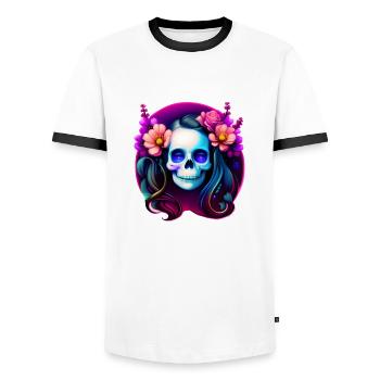 Skull Boho Multicolor Frauen Schädel mit Blumen - Männer Kontrast-T-Shirt - Weiß/Schwarz - Vorne - AI Model Female 172 light (172cm) & AI Model Male 178 dark (178cm)