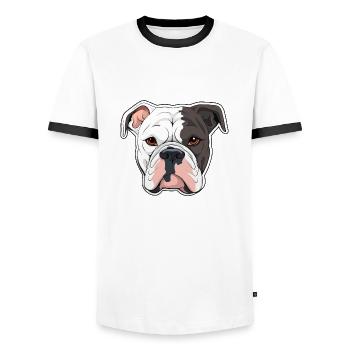 American Bulldog Kopf Comic Cartoon Hund - Männer Kontrast-T-Shirt - Weiß/Schwarz - Vorne - AI Model Female 172 light (172cm) & AI Model Male 178 dark (178cm)