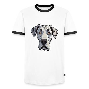 Deutsche Dogge Kopf Comic Cartoon Hundefreund - Männer Kontrast-T-Shirt - Weiß/Schwarz - Vorne - AI Model Female 172 light (172cm) & AI Model Male 178 dark (178cm)