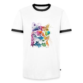 Watercolor Cat Cool Cat - Men's Ringer Shirt - white/black - Front - AI Model Female 172 light (172cm) & AI Model Male 178 dark (178cm)