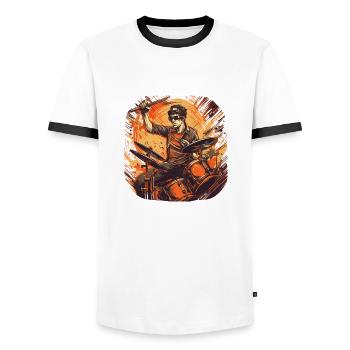 Drummer orange - Männer Kontrast-T-Shirt - Weiß/Schwarz - Vorne - AI Model Female 172 light (172cm) & AI Model Male 178 dark (178cm)