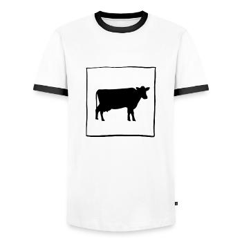 Kuh 1 - Männer Kontrast-T-Shirt - Weiß/Schwarz - Vorne - AI Model Female 172 light (172cm) & AI Model Male 178 dark (178cm)