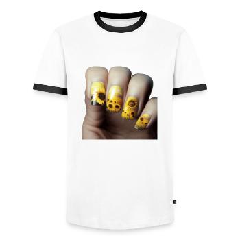 Sunflower Fingernails Gift - Men's Ringer Shirt - white/black - Front - AI Model Female 172 light (172cm) & AI Model Male 178 dark (178cm)