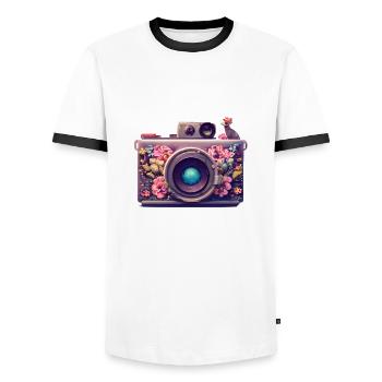 Photographer Funny Photographing Camera Photographers - Men's Ringer Shirt - white/black - Front - AI Model Female 172 light (172cm) & AI Model Male 178 dark (178cm)