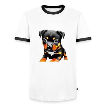 Rottweilerhalter Rottweiler Hundewelpe Hundehalter - Männer Kontrast-T-Shirt - Weiß/Schwarz - Vorne - AI Model Female 172 light (172cm) & AI Model Male 178 dark (178cm)
