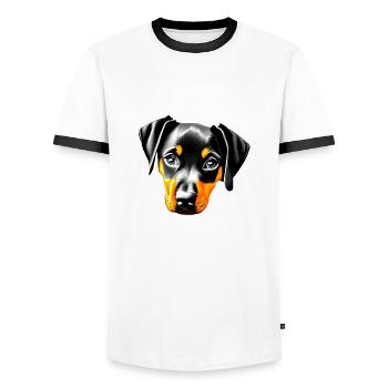 Doberman Dog Doberman Trainer Doberman Puppy - Men's Ringer Shirt - white/black - Front - AI Model Female 172 light (172cm) & AI Model Male 178 dark (178cm)