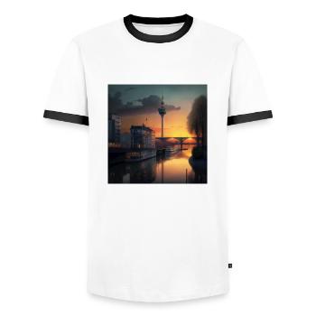 Sunset in Dusseldorf - Men's Ringer Shirt - white/black - Front - AI Model Female 172 light (172cm) & AI Model Male 178 dark (178cm)