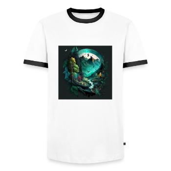 Nature paintings - Men's Ringer Shirt - white/black - Front - AI Model Female 172 light (172cm) & AI Model Male 178 dark (178cm)