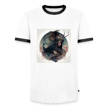 Strong Japanese fighter - Men's Ringer Shirt - white/black - Front - AI Model Female 172 light (172cm) & AI Model Male 178 dark (178cm)