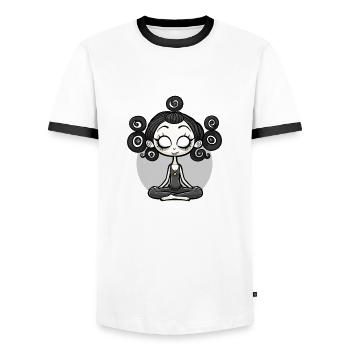 Yoga Lotus Pose - Männer Kontrast-T-Shirt - Weiß/Schwarz - Vorne - AI Model Female 172 light (172cm) & AI Model Male 178 dark (178cm)