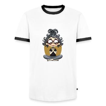 Yoga Lotus Pose - Männer Kontrast-T-Shirt - Weiß/Schwarz - Vorne - AI Model Female 172 light (172cm) & AI Model Male 178 dark (178cm)