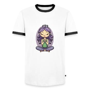 Yoga Lotus Pose - Männer Kontrast-T-Shirt - Weiß/Schwarz - Vorne - AI Model Female 172 light (172cm) & AI Model Male 178 dark (178cm)