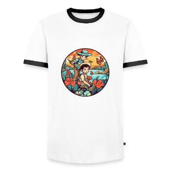 Father and son fishing on Father's Day - Men's Ringer Shirt - white/black - Front - AI Model Female 172 light (172cm) & AI Model Male 178 dark (178cm)
