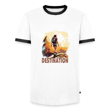 Wandern Frau Berge Destination - Männer Kontrast-T-Shirt - Weiß/Schwarz - Vorne - AI Model Female 172 light (172cm) & AI Model Male 178 dark (178cm)