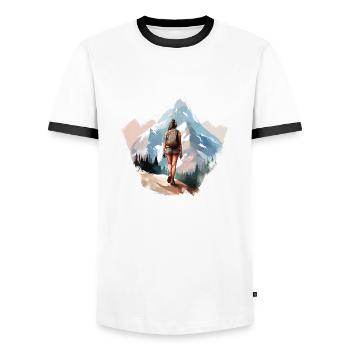 Wandern Frau Berge - Männer Kontrast-T-Shirt - Weiß/Schwarz - Vorne - AI Model Female 172 light (172cm) & AI Model Male 178 dark (178cm)