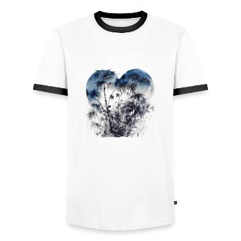 Forest with palm trees in the shape of a heart - Men's Ringer Shirt - white/black - Front - AI Model Female 172 light (172cm) & AI Model Male 178 dark (178cm)