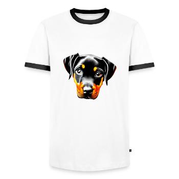 Doberman Trainer Doberman Dog Doberman Puppy - Men's Ringer Shirt - white/black - Front - AI Model Female 172 light (172cm) & AI Model Male 178 dark (178cm)