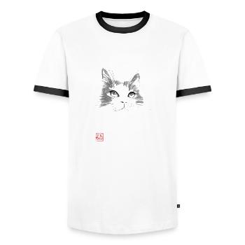 Katzengesicht - Männer Kontrast-T-Shirt - Weiß/Schwarz - Vorne - AI Model Female 172 light (172cm) & AI Model Male 178 dark (178cm)