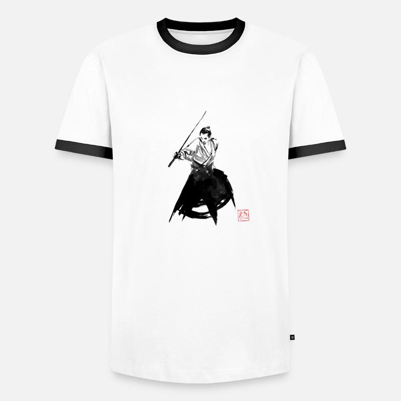 Samurai beendet den Kampf - Männer Kontrast-T-Shirt - Weiß/Schwarz