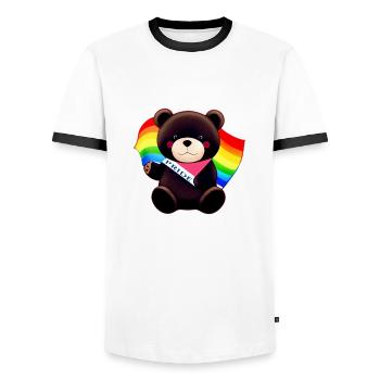 PRIDE MONTH RAINBOW BEAR - Men's Ringer Shirt - white/black - Front - AI Model Female 172 light (172cm) & AI Model Male 178 dark (178cm)