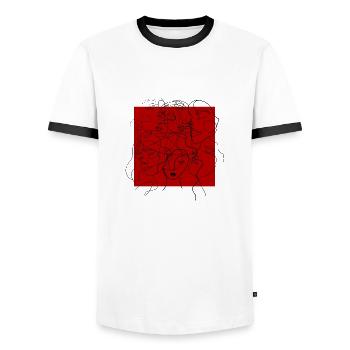Face line red - Men's Ringer Shirt - white/black - Front - AI Model Female 172 light (172cm) & AI Model Male 178 dark (178cm)