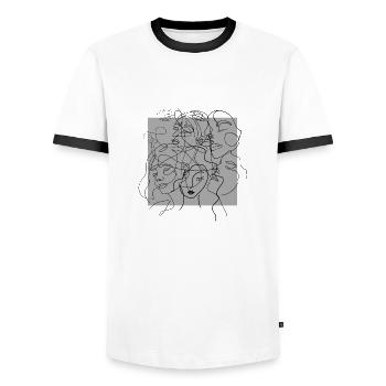 Face line grey - Men's Ringer Shirt - white/black - Front - AI Model Female 172 light (172cm) & AI Model Male 178 dark (178cm)