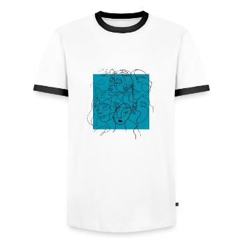 Face line blue - Men's Ringer Shirt - white/black - Front - AI Model Female 172 light (172cm) & AI Model Male 178 dark (178cm)