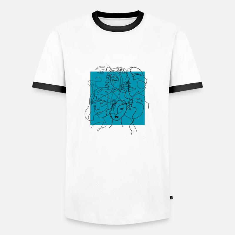 Face line blue - Men's Ringer Shirt - white/black
