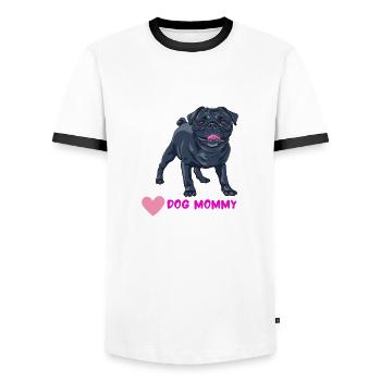 Pug Dogs Mommy Dogs Mama Pedigree Dog - Men's Ringer Shirt - white/black - Front - AI Model Female 172 light (172cm) & AI Model Male 178 dark (178cm)