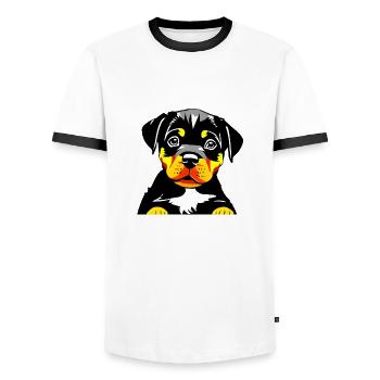 Chiot Rottweiler Chiens Chien Rottweiler Chiot - T-shirt contrasté Homme - blanc/noir - Devant - AI Model Female 172 light (172cm) & AI Model Male 178 dark (178cm)