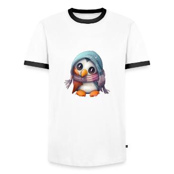 Freezing penguin with scarf - Men's Ringer Shirt - white/black - Front - AI Model Female 172 light (172cm) & AI Model Male 178 dark (178cm)