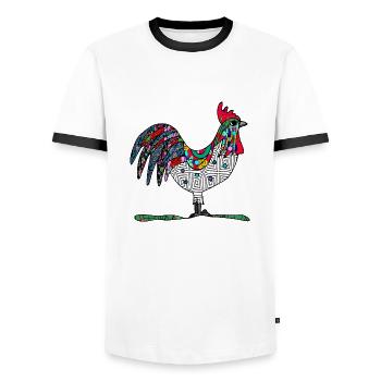 Hahn - Männer Kontrast-T-Shirt - Weiß/Schwarz - Vorne - AI Model Female 172 light (172cm) & AI Model Male 178 dark (178cm)