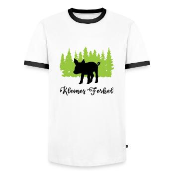 "Kleines Ferkel: Niedliche Verspieltheit" - Männer Kontrast-T-Shirt - Weiß/Schwarz - Vorne - AI Model Female 172 light (172cm) & AI Model Male 178 dark (178cm)