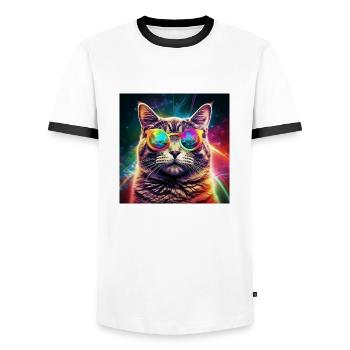 Cosmic cat flair - Men's Ringer Shirt - white/black - Front - AI Model Female 172 light (172cm) & AI Model Male 178 dark (178cm)