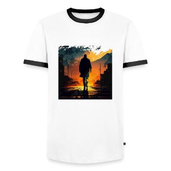 Urban Sunset Wanderer - Männer Kontrast-T-Shirt - Weiß/Schwarz - Vorne - AI Model Female 172 light (172cm) & AI Model Male 178 dark (178cm)