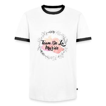 Team de la mariée floral - T-shirt contrasté Homme - blanc/noir - Devant - AI Model Female 172 light (172cm) & AI Model Male 178 dark (178cm)