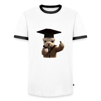 Licence Certificat de fin d’études Diplômé Alpaga - T-shirt contrasté Homme - blanc/noir - Devant - AI Model Female 172 light (172cm) & AI Model Male 178 dark (178cm)