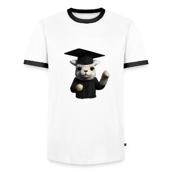 Licence Certificat de fin d’études Diplômé Alpaga - T-shirt contrasté Homme - blanc/noir - Devant - AI Model Female 172 light (172cm) & AI Model Male 178 dark (178cm)