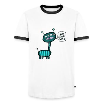 I am starseed - Men's Ringer Shirt - white/black - Front - AI Model Female 172 light (172cm) & AI Model Male 178 dark (178cm)