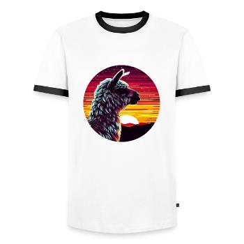 Lama Alpaga Coucher de soleil Vue latérale - T-shirt contrasté Homme - blanc/noir - Devant - AI Model Female 172 light (172cm) & AI Model Male 178 dark (178cm)