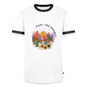 Western Desert Retro 2 - Men's Ringer Shirt - white/black - Front - AI Model Female 172 light (172cm) & AI Model Male 178 dark (178cm)