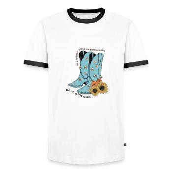 Western Desert Retro 3 - Men's Ringer Shirt - white/black - Front - AI Model Female 172 light (172cm) & AI Model Male 178 dark (178cm)