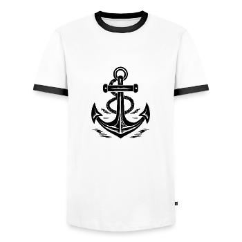 Bateau d’ancre Navire Nautique - T-shirt contrasté Homme - blanc/noir - Devant - AI Model Female 172 light (172cm) & AI Model Male 178 dark (178cm)