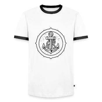 Bateau d’ancre Navire Nautique - T-shirt contrasté Homme - blanc/noir - Devant - AI Model Female 172 light (172cm) & AI Model Male 178 dark (178cm)